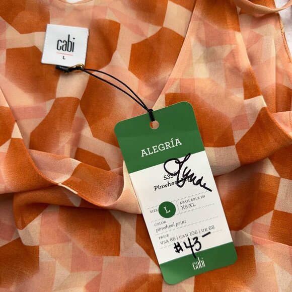 CAbi Pinwheel Lined Layered Tie Shoulder Tank Top Orange Office Womens L NEW - Picture 6 of 9